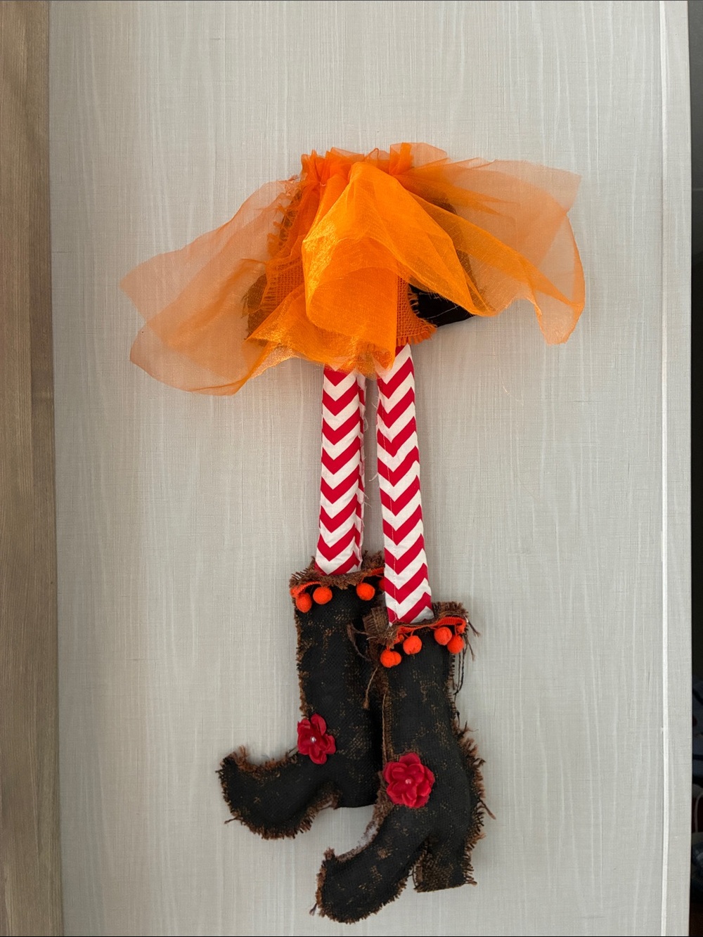 Handcrafted Halloween Witch Boots and Black Brooms 3 piece